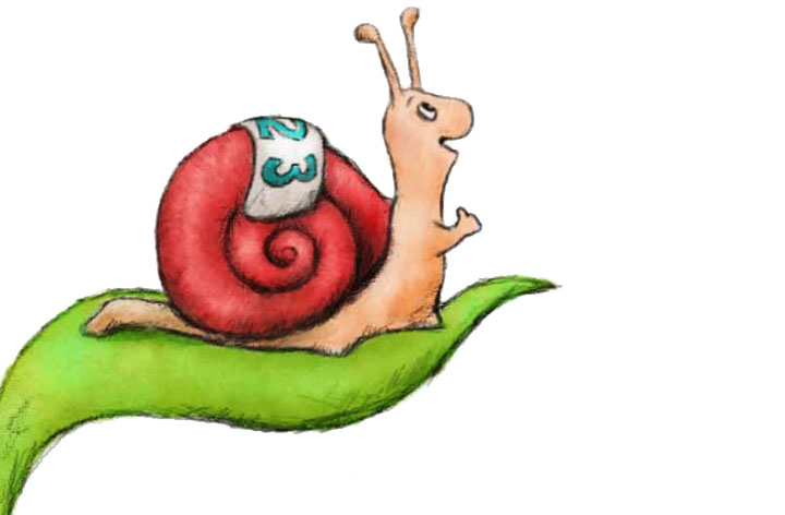 Illustration von einer Schnecke mit Nummer auf dem Häuschen, aus dem Buch „Teo Dorant und der Stinkewettbewerb“